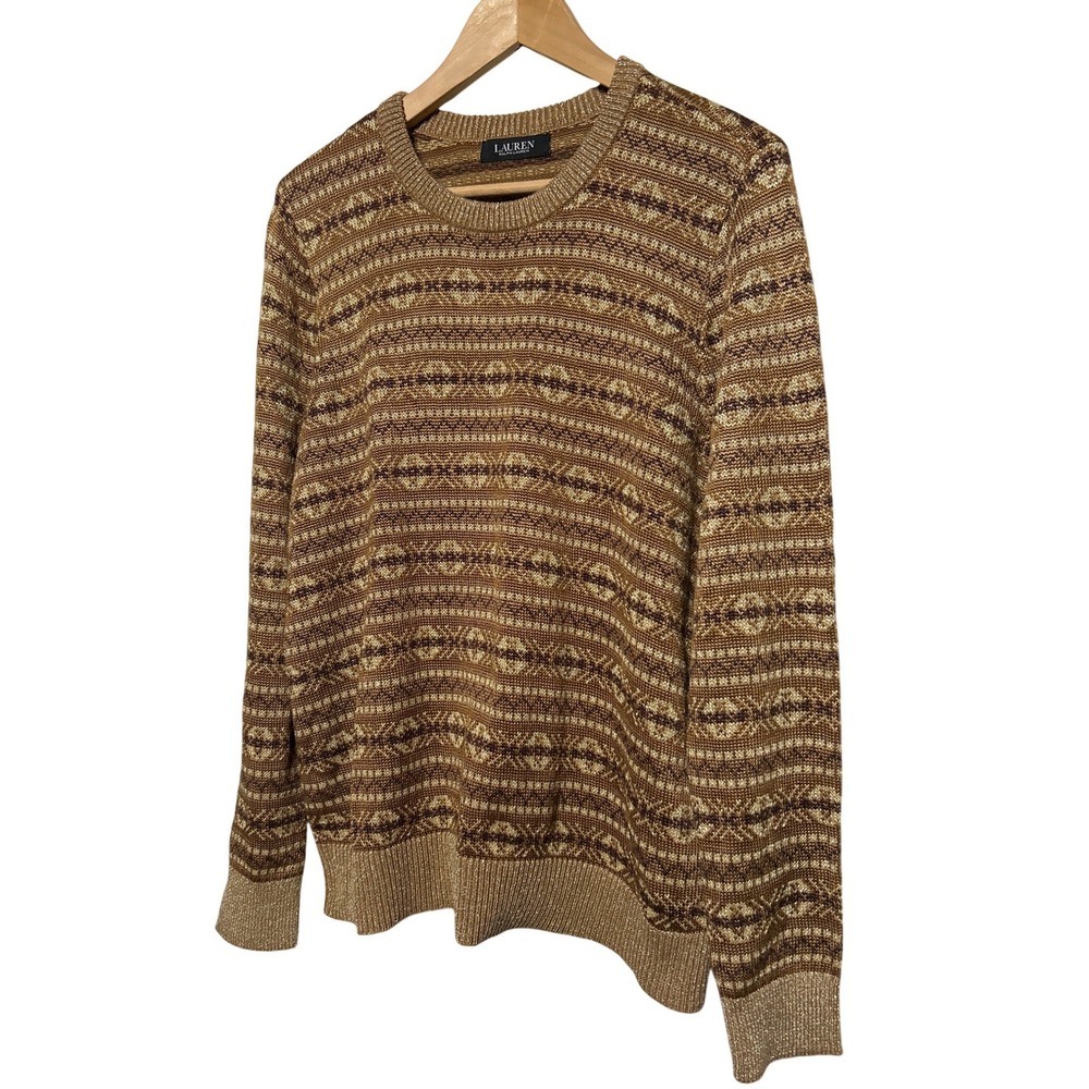 Lauren Ralph Lauren Gold Metallic Fair Isle Sweater 23"W x 27"L Retail: $195 EUC